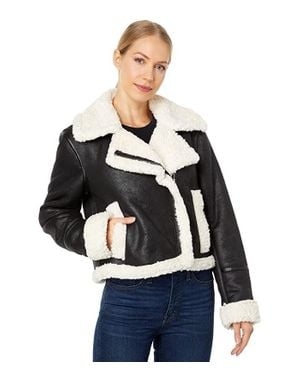 Sam Edelman Jacket Faux-Shearling Cropped Full Zip Gbo323 - Blue