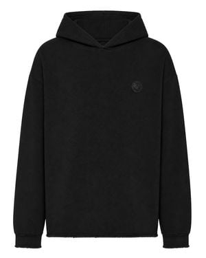 Philipp Plein Jersey Hoodie Raw Edge - Black