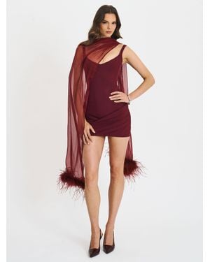 Miss Circle Tori Wine Pleated Mini Dress With Chiffon Scarf - Red