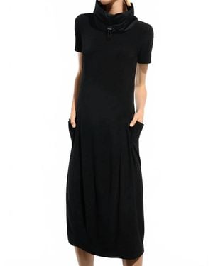 Joseph Ribkoff Funnel Collar Midi Cocoon Dress - Black