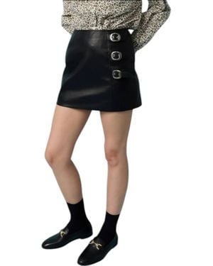 Raisonnel Faux Pebble Leather Buckle Mini Skirt - Black