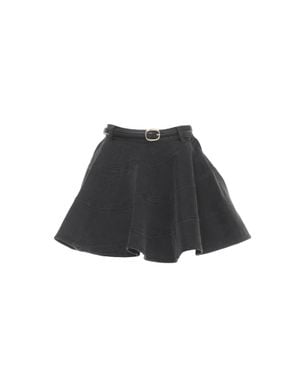 Self-Portrait Flared Denim Mini Skirt With Matching Belt - Black