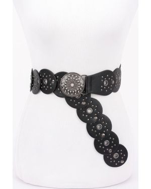 Fashnzfab Multi Metal Round Pu Vintage Belt - Black