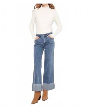Charlie b Cropped Wide Leg Cuffed Pants - Blue