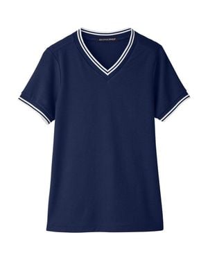 Devon & Jones Crownlux Performanceplaited Tipped V-Neck Shirt - Blue