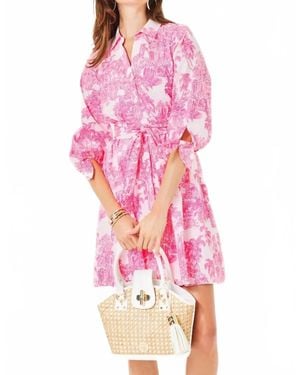 Lilly Pulitzer Mrita 3/4 Sleeve Cotton Shirtdress - Pink