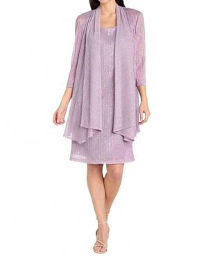 R & M Richards Solid Metallic Jacket Dress Set - Purple