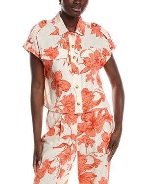 Laundry by Shelli Segal Blossoming Linen-Blend Camp Shirt - Red
