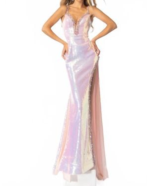 Ava Presley Iridescent Sequin Gown With Slit - Pink