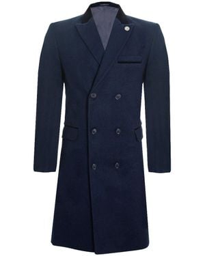 Oliver Tweed 3/4 Long Double Breasted Crombie Overcoat Wool Coat Peaky Blinders - Blue