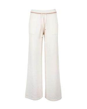 Eleventy Cashmere Knit Jumpsuit With Drawstring Waist And Wide Legs - White