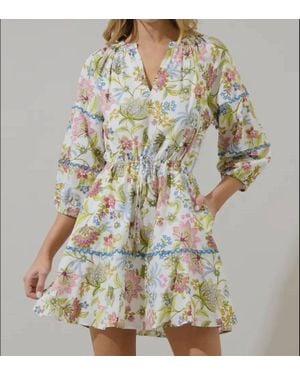 Sugarlips Pany Floral Darrian Split Neck Mini Dress - Green