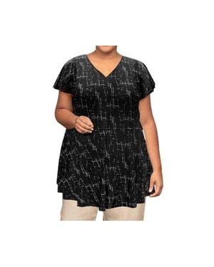 On The Plus Side Short Sleeve Baby Doll Top - Black