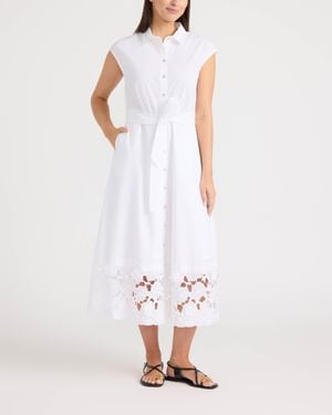 Ellen Tracy Maxi Belted Dress With 3D Cutout Embroidery - White