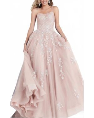 Jovani Spaghetti Strap Embroidered Prom Gown - Pink