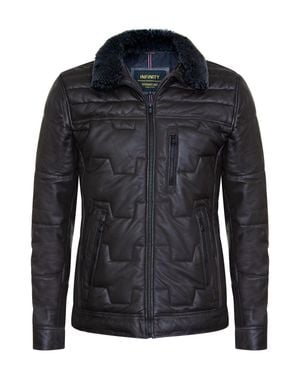 Infinity Leather Leather Quilted Puffer Biker Jacket - Black