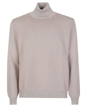 Lardini Finely Knit Ribbed Virgin Wool-Cashmere Turtleneck - Brown