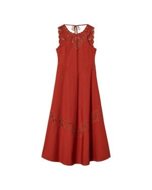 Twinset Rust Abito Sleeveless Lace Midi Dress - Red