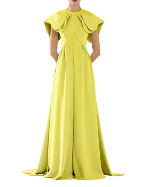 Saiid Kobeisy Crepe Jumpsuit, With Back Overskirt - Yellow