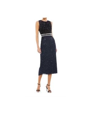 Mac Duggal Sequin Beaded Waist Midi Sheath Dress - Blue