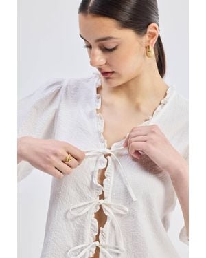 REISTOR Relaxed Fit Top With Ruffles And Front-Ties - Natural
