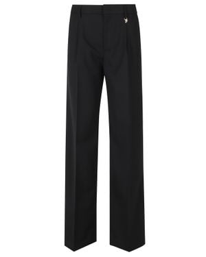 Dondup Lia Virgin Wool Loose-Fit Straight-Leg Pants - Black