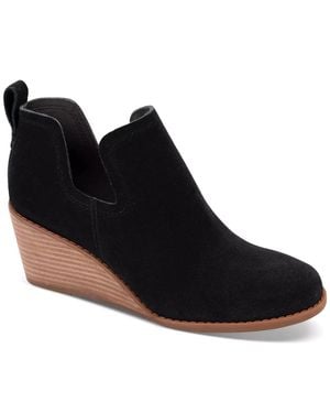 TOMS Kallie Boots Suede Almond Toe Wedge Heel Pull-On Ver1187 - Black