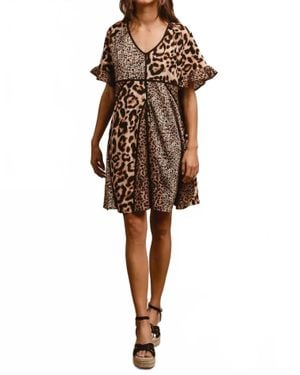 Bibi Ruffle Sleeve Dress - Brown