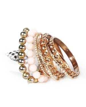 Vivis 7-Piece Retro Burnished Inlaid Rhinestones Bangle Bracelet Set - Metallic