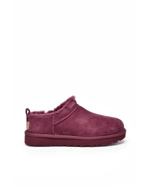 UGG Micro Leather Slip-On Shoes With Plush Fur Lining - Purple