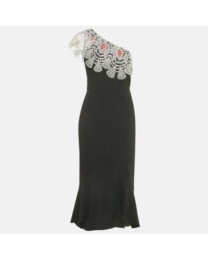 Peter Pilotto Crepe Lace Overlay One Shoulder Midi Dress - Green