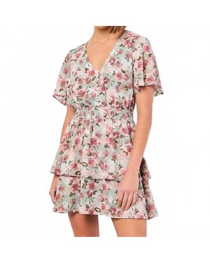 Apricot Watercolor Floral Layered Dress - Green