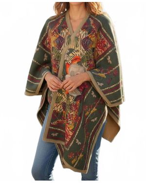 Franco Ferrari Printed Wool Poncho Cape - Green