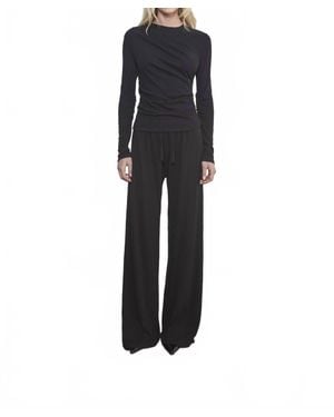 Enza Costa Cashmere Draped Long Sleeve Crew Top - Black