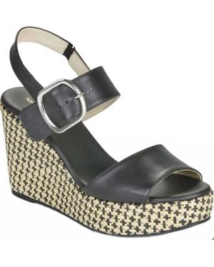 Nero Giardini Leather Buckle Wedge Sandal - Metallic
