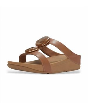 Fitflop Fino Marbled Stone H-Bar Slides - Brown