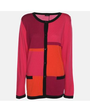 Basler Colorblock Stretch Knit Sweater - Red
