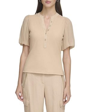 DKNY Mix Media Rib Top - Natural