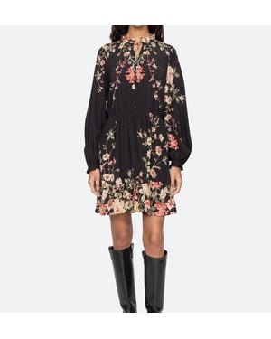 Sea Jolie Print Long Sleeve Mini Dress - Black