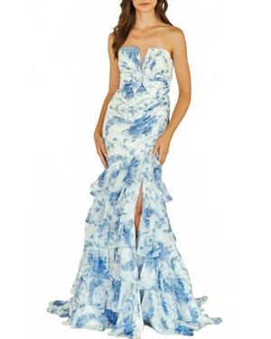 Amelia Couture Strapless Ruffled Full-Length Dress - Blue