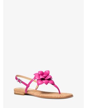 MICHAEL Michael Kors Mk Jacie Floral Embellished Leather T-Strap Sandal - Pink