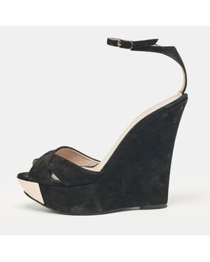 Le Silla Suede Wedge Ankle Wrap Sandals - Black