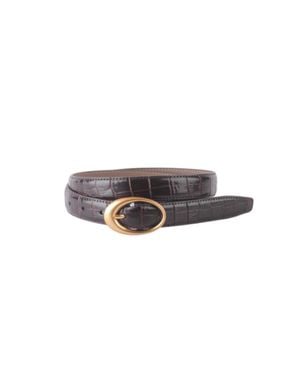 Reign the Label Croco Clean Stitched Belt With Oval Buckle - White