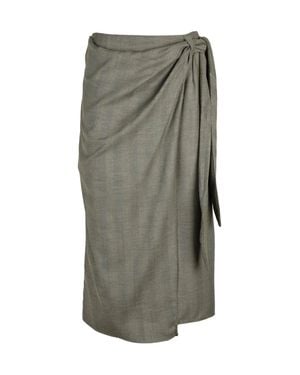 Marella Midi Wrap Skirt With Subtle Herringbone Pattern And Side Tie - Gray