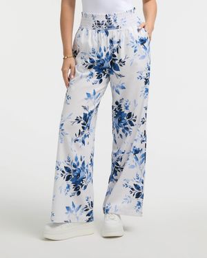 Ellen Tracy Linen Smocked Wide Leg Pant - Gray