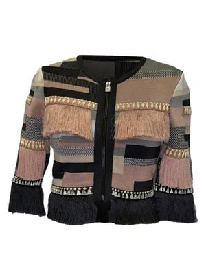Hervé Léger Fringed Striped Evening Jacket - Black