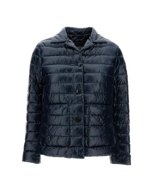 Herno Quilted Down Jacket With Button Fastening And Pointed Collar - Blue