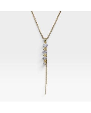 Fashnzfab Stainless Steel Cascade Cz Bezel Tassel Drop Pendant Necklace - Metallic