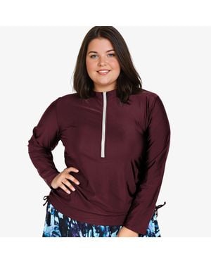 Calypsa Plus Half-Zip Long Sleeve Rash Guard Nora Swim Top - Red