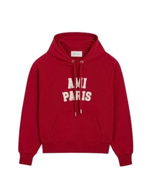 Ami Paris Raglan Sleeve Hoodie With Bold Logo Print - Red